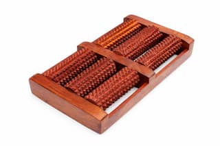 Brown Wooden Foot Massager With 6 Rollers, Traditional Acupressure Design For Pain Relief, Stress Relief, Reflexology