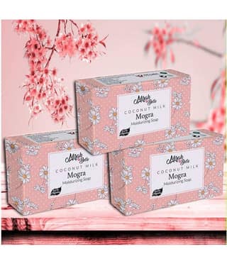 Mirah Belle - Organic Coconut Milk, Mogra Moisturising Soap 125gm (Pack of 3) - For Dry, Damaged, Flaky Skin- Handmade Soap 375gm