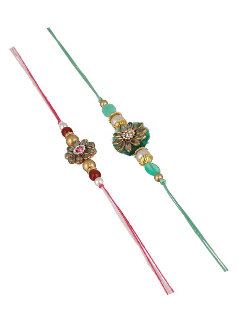 Set of 2 Kundan & Pearl Beaded Rakhi with Roli Chawal view 4