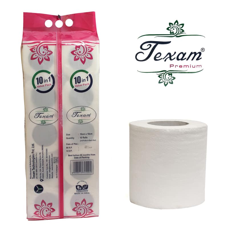 Texam 2 Ply Soft And Highly Absorbent Toilet Tissue Paper | 100% Natural Virgin Cellulose Fiber - Pack of 10 (210 Pulls Per Roll, 2100 Sheets) view 2