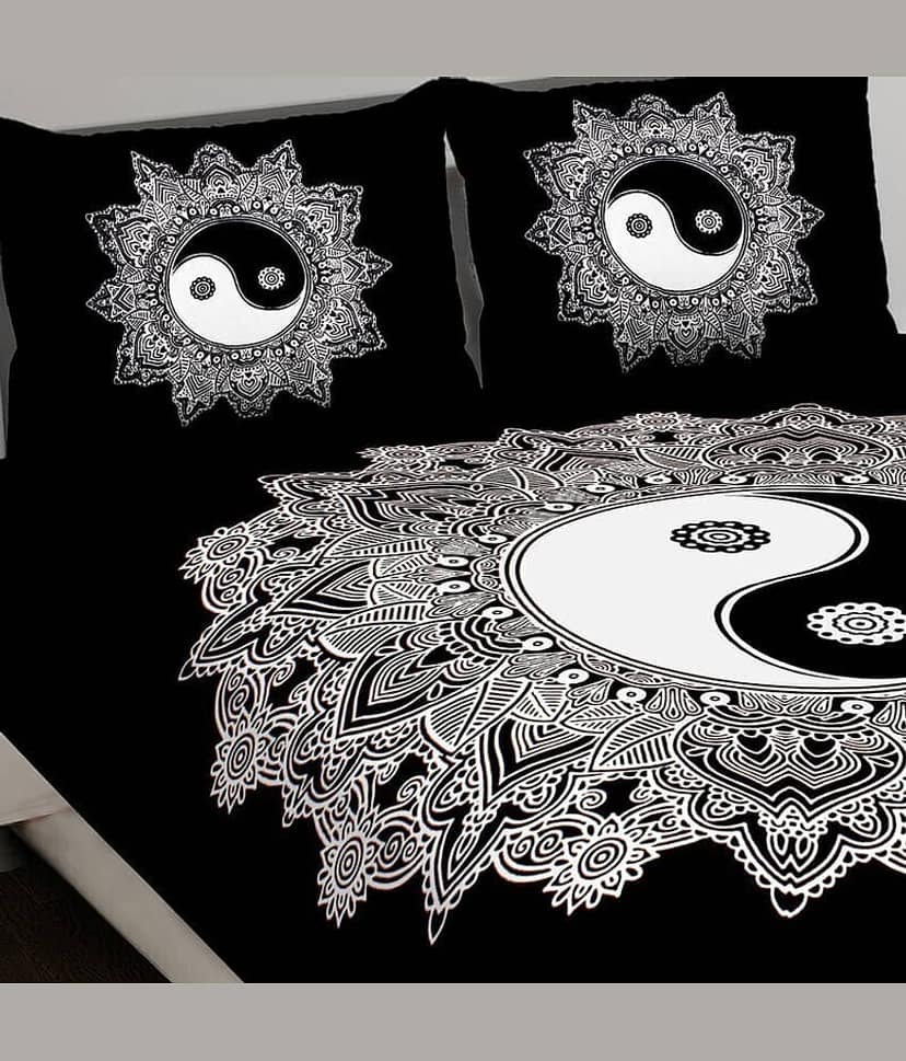 CLOTHORO Cotton 1 Double King Bedsheet with 2 Pillow Covers ( Black ) view 2