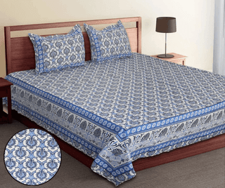 Pure Cotton Hand Block Print King Bedsheet Set, Bedcover, Bedspread, Jambo Size | 120x120" Bedspread with 2 Pillow Covers | DHRUVINSRI