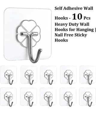 Dust N Shine Self Adhesive Wall Hooks - Heavy Duty Wall Hooks for Hanging | Nail Free Sticky Hooks