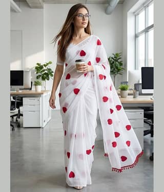 ANAND SAREES Georgette Printed Kasavu Saree With Unstitched Blouse Piece ( BLACK )