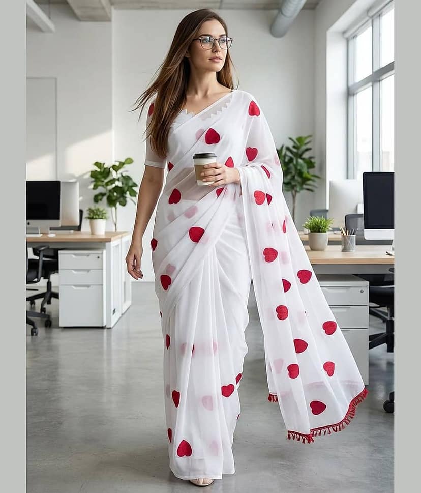ANAND SAREES Georgette Printed Kasavu Saree With Unstitched Blouse Piece ( BLACK )