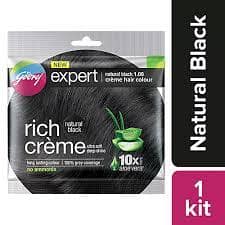 Godrej Expert Rich Creme Hair Colour - Single Use, Long Lasting, 100% Grey Coverage (20 G + 20 Ml), 1 Pc Shade 1 Natural Black