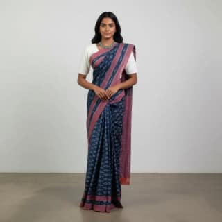 Pochampally Ikat Mercerized Cotton Saree, Temple Border, Pastel Blue