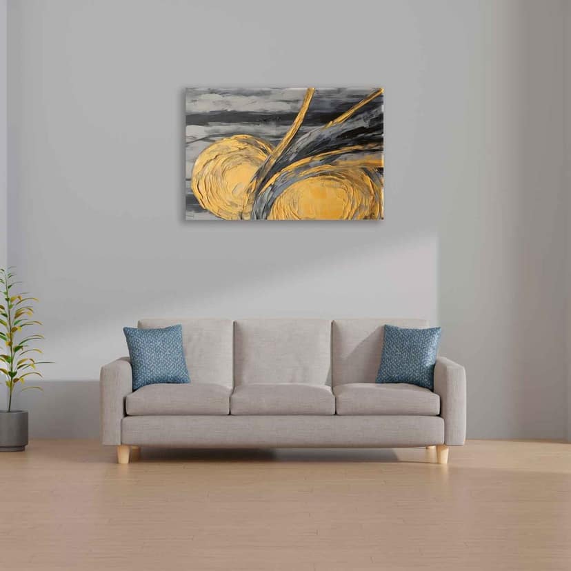ABSTRACT GOLDEN ORBS WALLART 24in X 16in WITH BLACK FRAME