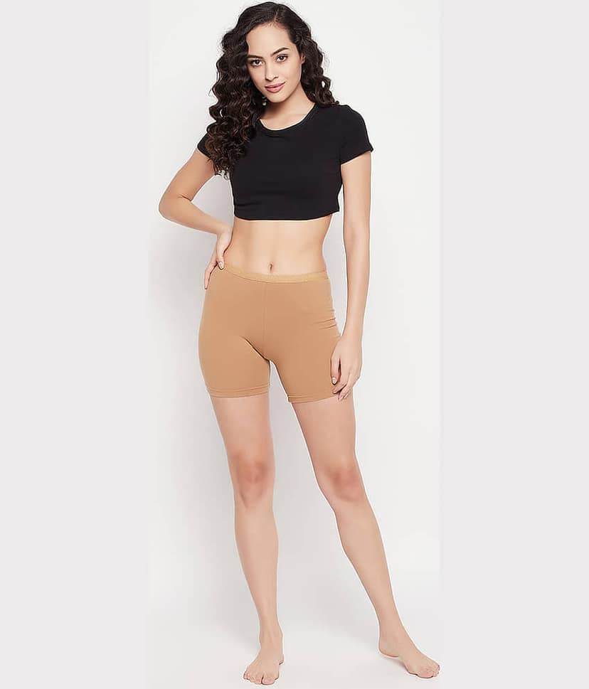 Clovia Cotton Solid Women's Boy Shorts ( Nude )