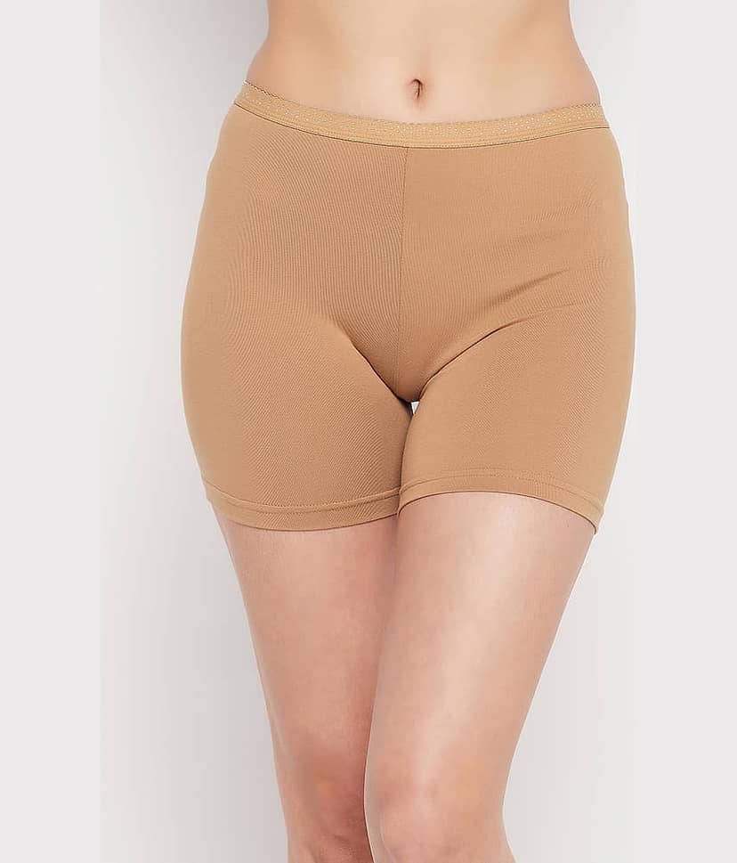 Clovia Cotton Solid Women's Boy Shorts ( Nude ) view 2