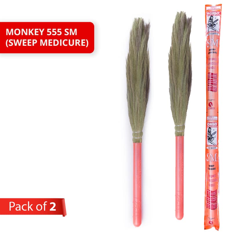 Monkey 555 SM Natural Grass Broom-Pack of 2