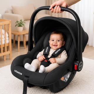 Infantso (4-in-1) Baby Carry Cot (ECE R44/04 Certified), Car Seat, Feeding Chair & Rocker for Infant Babies of 0 to 15 Months | Adjustable Handle, Canopy, Washable Cover | Baby Car Seat with 3-Point Safety Harness - Upto 13 Kgs (Black) Infantso (4-in-1)