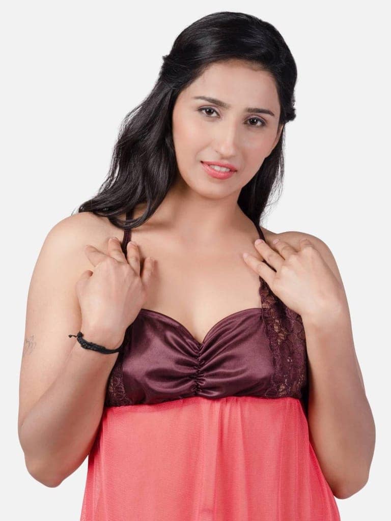 Sexy Net Honeymoon Peach Babydoll Bikini Night Dress K1UH view 6