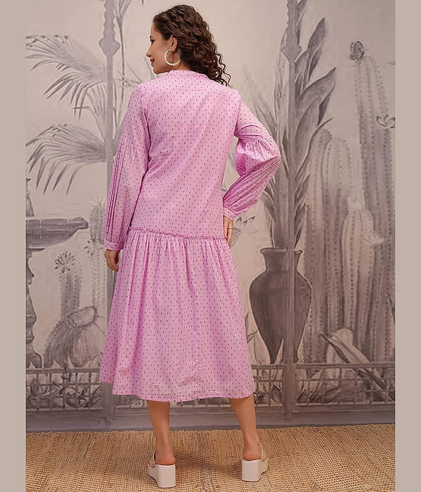 Vishudh Women Cotton A-line Dress ( Pink ) view 3