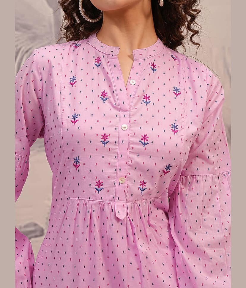 Vishudh Women Cotton A-line Dress ( Pink ) view 5