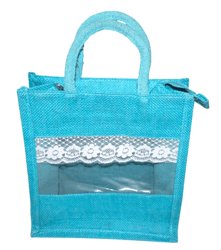 Jute Bag with Lace Trim & Transparent Window