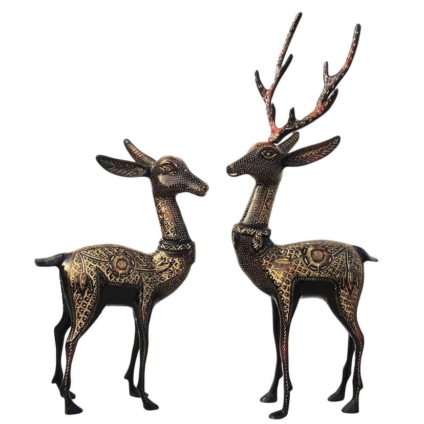 Traditional Brass Deer Pair Statue for Vastu & Home Styling, Height : 20.5 Inch (ANMAS055 A) view 2