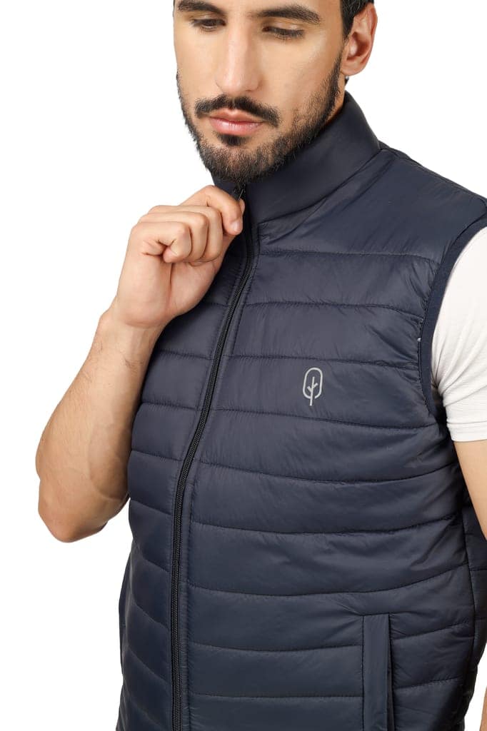 BlueFicus Mens Nylon Quilted Short Length, Sleeveless Puffer Jacket (Navy Blue) view 3