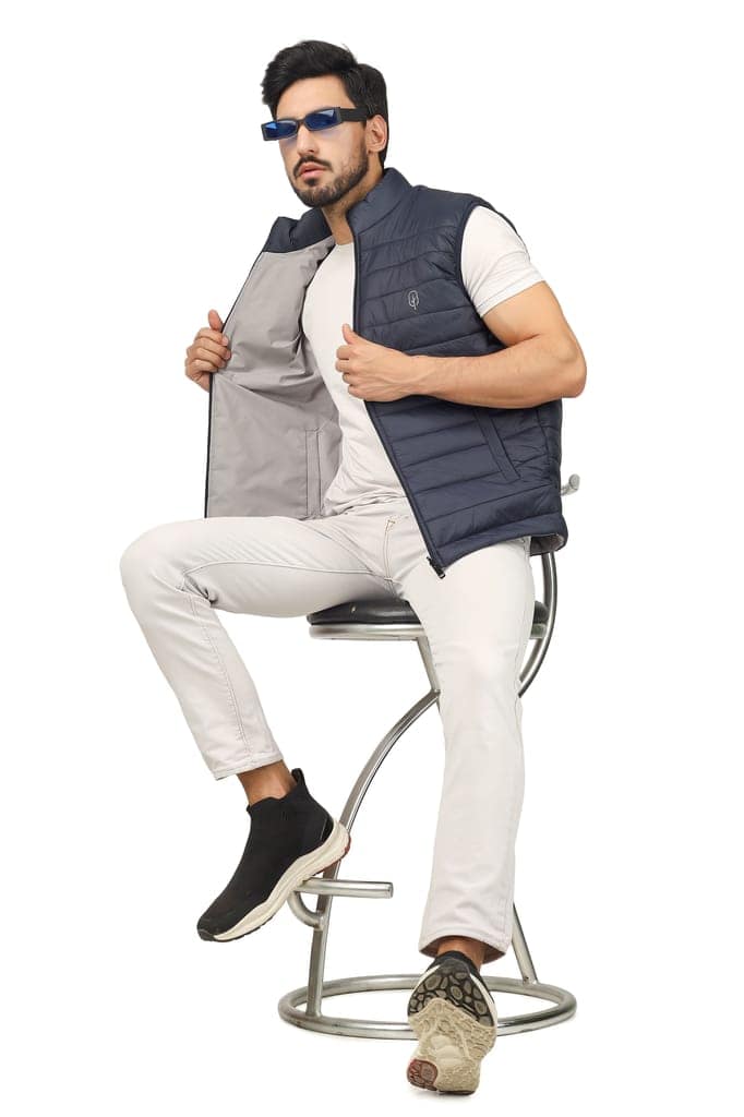 BlueFicus Mens Nylon Quilted Short Length, Sleeveless Puffer Jacket (Navy Blue) view 7