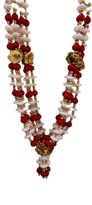 Red and White Pearl Beaded Traditional Indian Wedding Garland