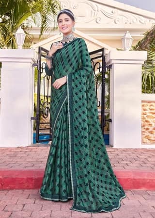 Digital Printed Georgette Saree in Green
