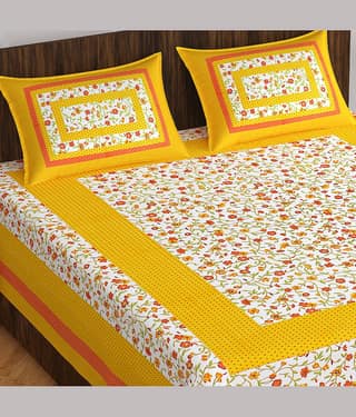 ABHACLOTHO Cotton 1 Double Bedsheet with 2 Pillow Covers ( Yellow )