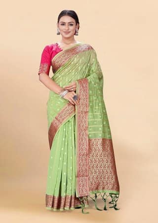 Woven Art Silk Saree in Light Green