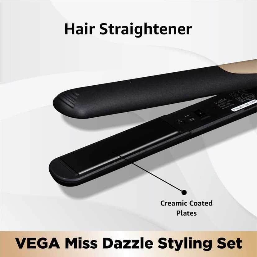 VEGA Miss Dazzle Styling Set, Hair Straightener With Ceramic Coated Plates & 19 Mm Barrel Hair Curler Combo (VHSS-02) view 3
