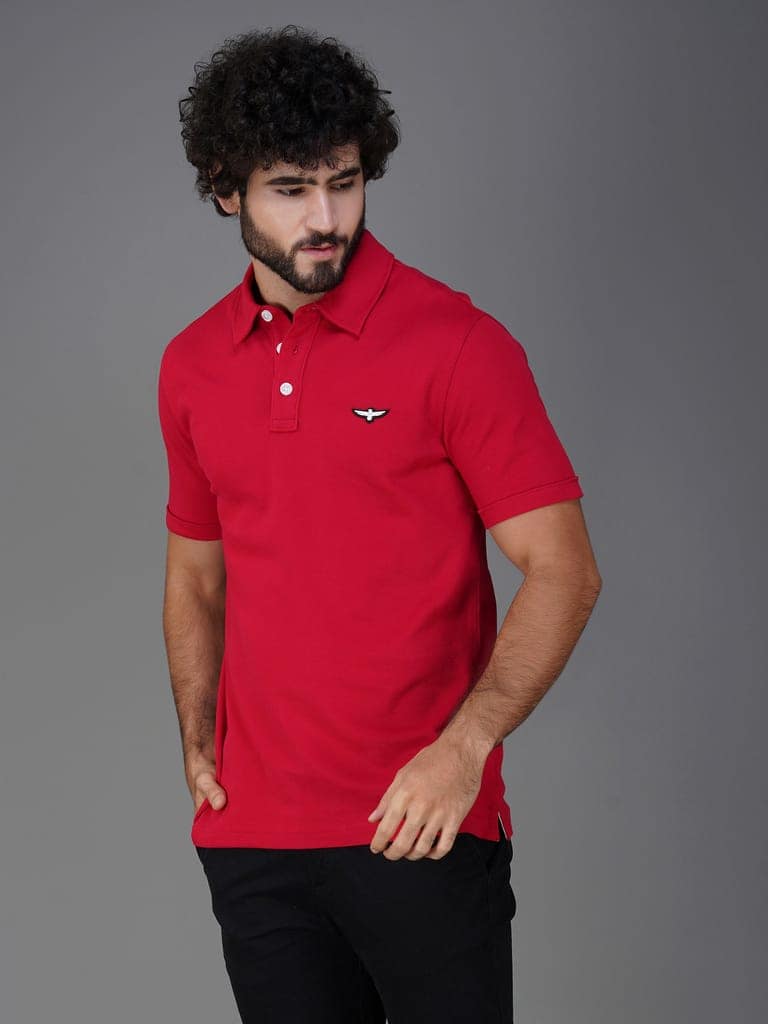 Solid Polo Shirt- RED view 5