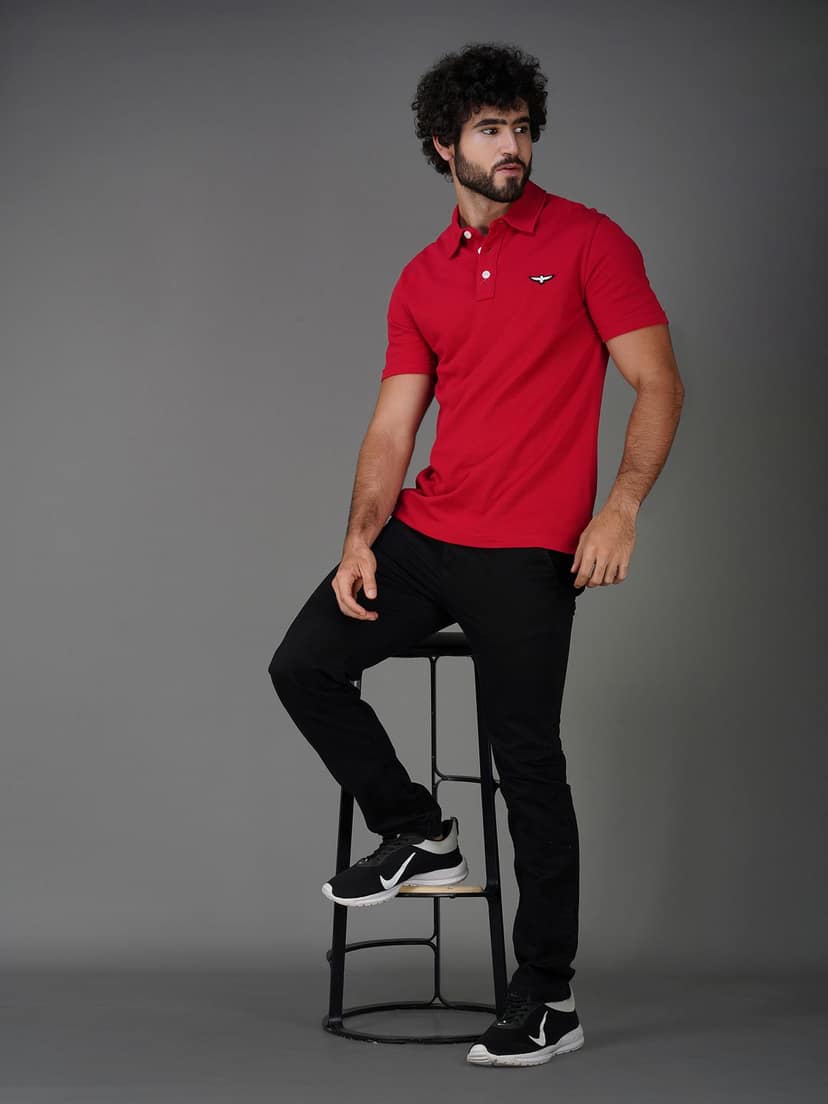 Solid Polo Shirt- RED view 7