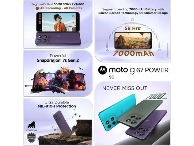 Motorola G67 Power 5G Smartphone, 8GB RAM, 128GB Storage - Pantone Blue Curacao view 2