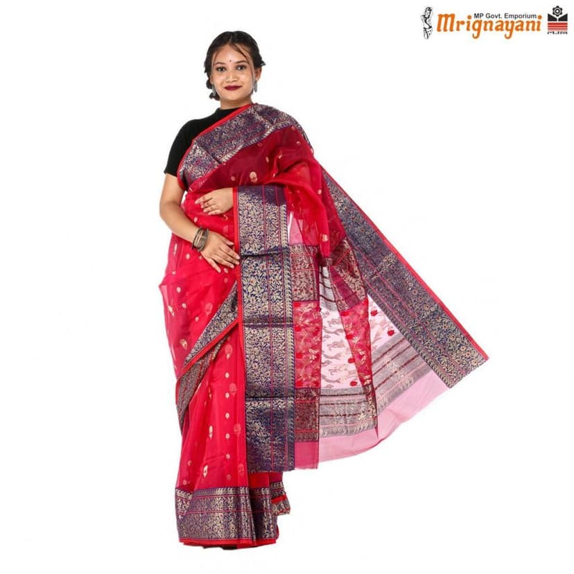 HANDLOOM CHANDERI SILK SAREE WITH BLOUSE (SKU - 1SC20318042, SAREE - 1020) view 3