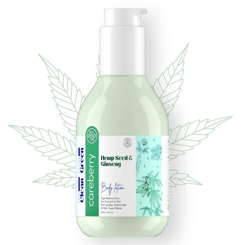Careberry Hemp Seed Oil & Ginseng Calming Body Lotion, Non Greasy, Non Sticky, Ayush Certified Ayurvedic, Silicone's & Mineral Oil Free 200ml view 2