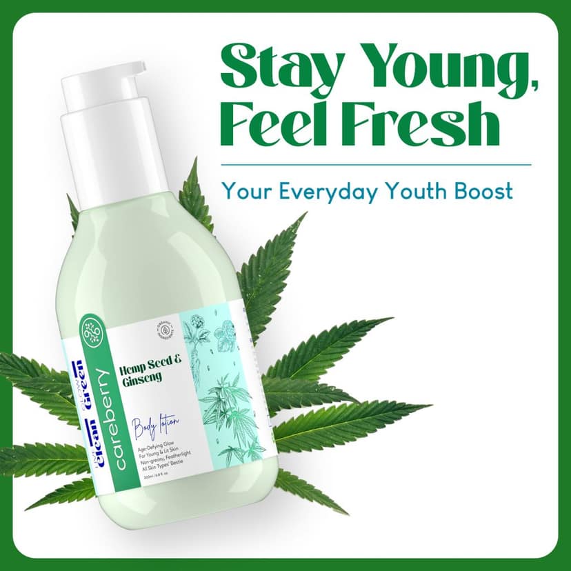 Careberry Hemp Seed Oil & Ginseng Calming Body Lotion, Non Greasy, Non Sticky, Ayush Certified Ayurvedic, Silicone's & Mineral Oil Free 200ml view 5