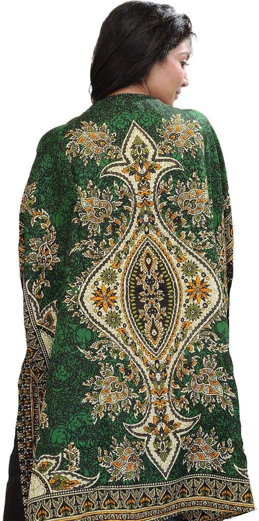 Garden-Green Printed Short Boho Kaftan with Dori at Waist view 2