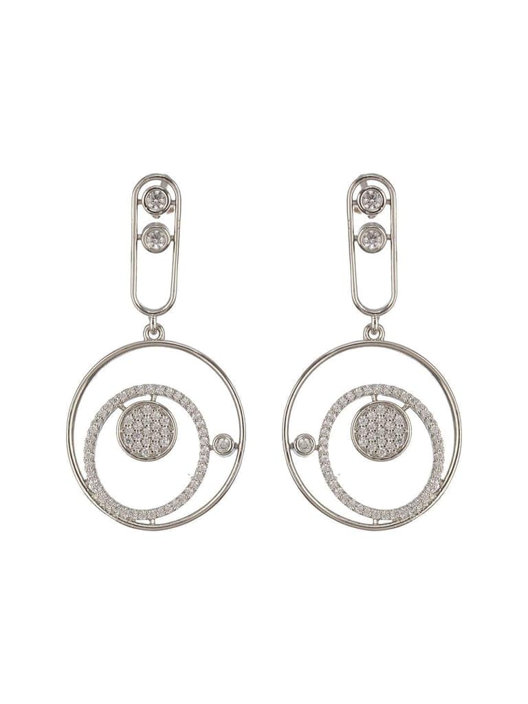 Silver Toned CZ Studded Modern Minimal Designer Concentric Chandbali Earrings view 4