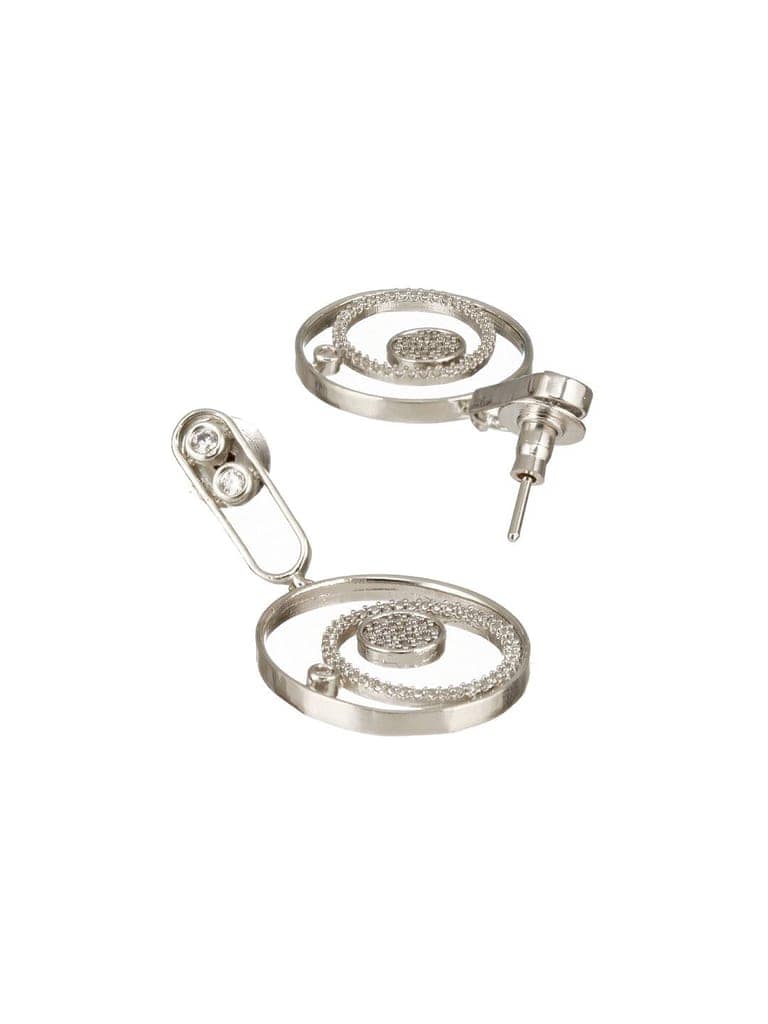 Silver Toned CZ Studded Modern Minimal Designer Concentric Chandbali Earrings view 5