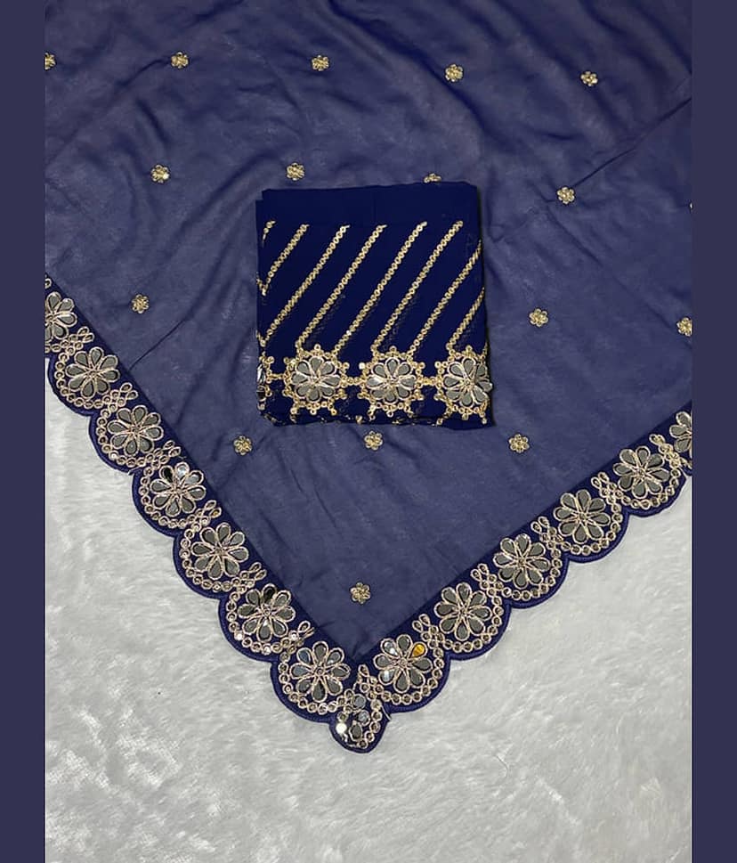 ofline selection Georgette Embroidered Regular Saree With Unstitched Blouse Piece ( Navy Blue ) view 2