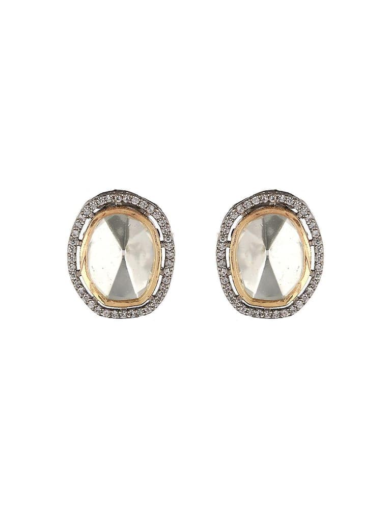 Gold Toned White Moissanite AD Studded Pearl Beaded Statement Choker Jewellery Set view 6