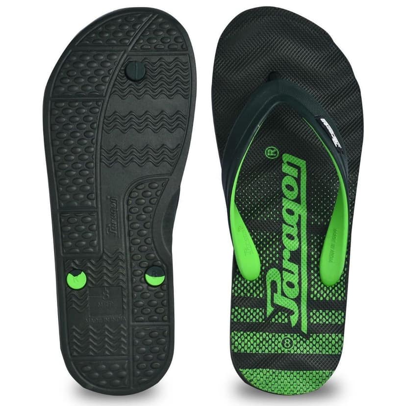 Paragon Lightweight Textured Olive Green Casual Flip Flops for Men view 5
