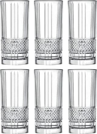 Premium Crystal Juice and Water Glasses | 280 ML | Long Elegant Drinking Tumbler | Stylish Round Highball Glass for Cocktails, Mocktail (Perfect for Guest) Pack of 6
