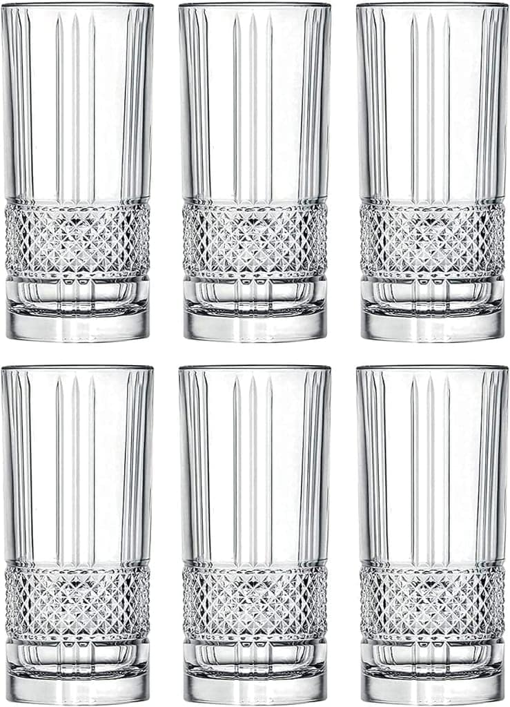 Premium Crystal Juice and Water Glasses | 280 ML | Long Elegant Drinking Tumbler | Stylish Round Highball Glass for Cocktails, Mocktail (Perfect for Guest) Pack of 6