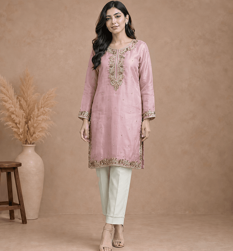 Handcrafted Zari Zardozi Tissue Kurta