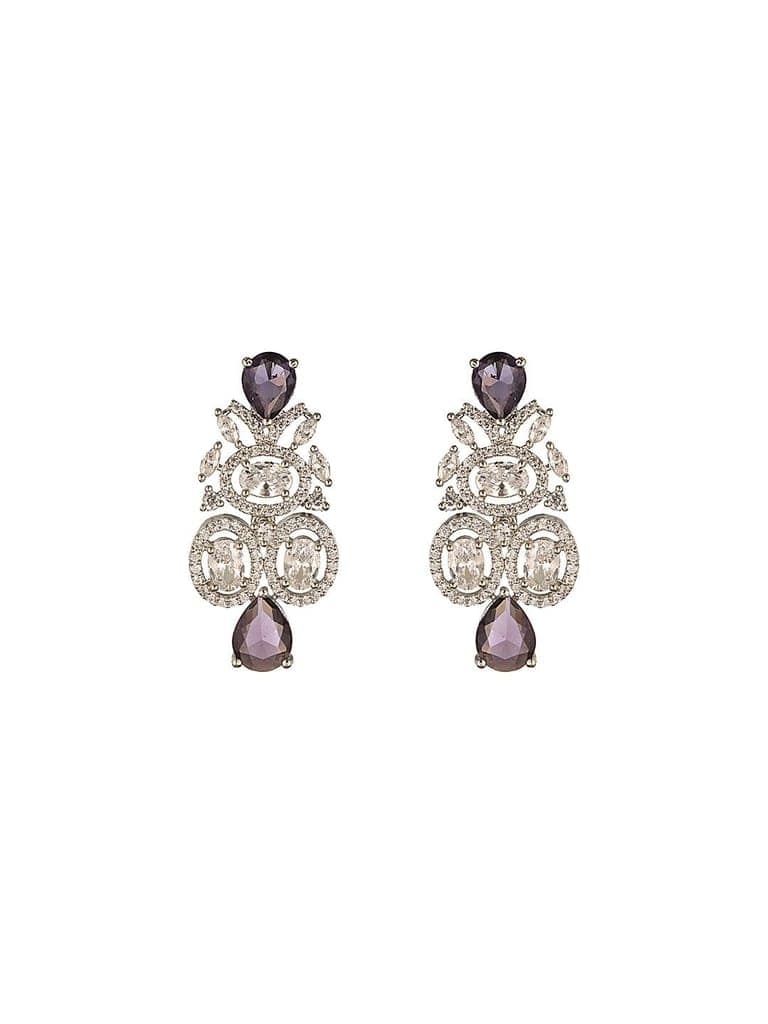 Silver Toned Rhodium Plated Amethyst AD Zirconia Studded Charms Designer Minimal Jewellery Set view 5