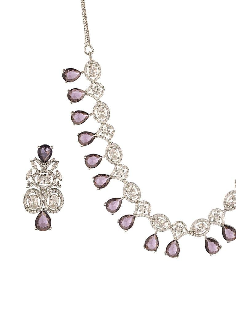 Silver Toned Rhodium Plated Amethyst AD Zirconia Studded Charms Designer Minimal Jewellery Set view 6