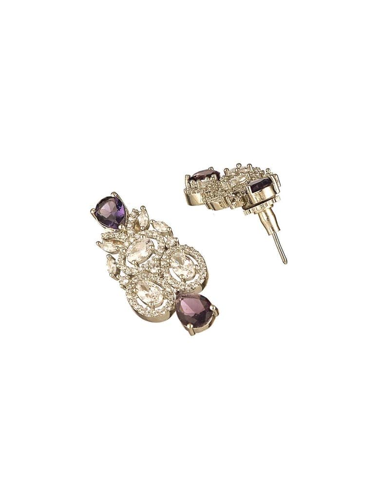Silver Toned Rhodium Plated Amethyst AD Zirconia Studded Charms Designer Minimal Jewellery Set view 8