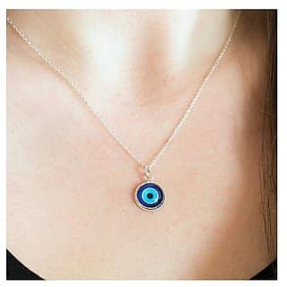 Evil eye blue stone silver pendant without chain for Women by CEYLONMINE