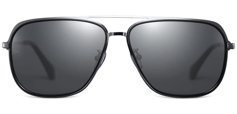 PARIM Polarized Men's Aviator Sunglasses Silver::Black Frame / Grey Lenses | SKU 11025 B1 view 2