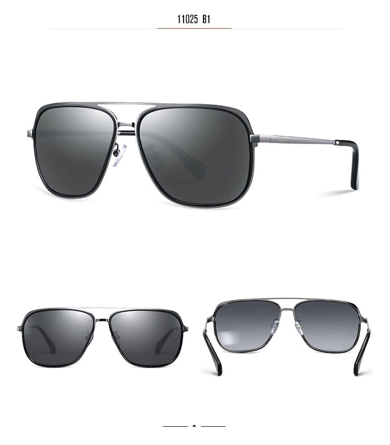 PARIM Polarized Men's Aviator Sunglasses Silver::Black Frame / Grey Lenses | SKU 11025 B1 view 5