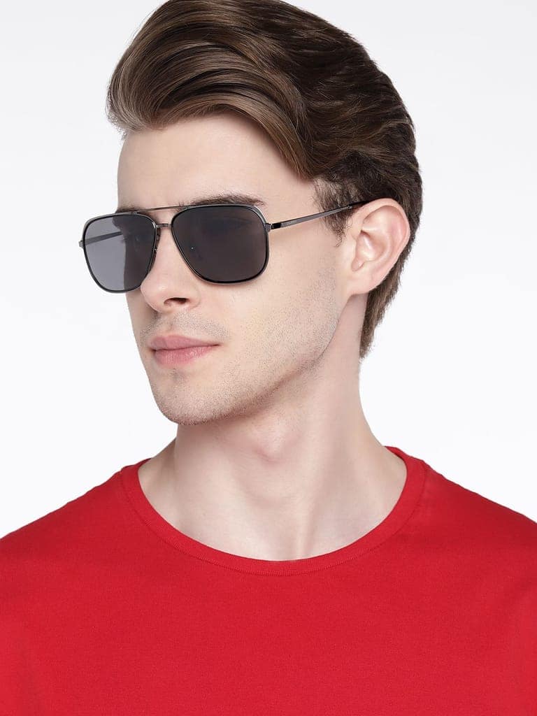 PARIM Polarized Men's Aviator Sunglasses Silver::Black Frame / Grey Lenses | SKU 11025 B1 view 6